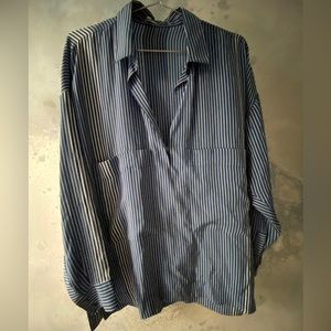 Derek Lam 10 Crosby 100% Silk Striped Blue and White Shirt